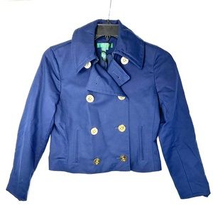 Ralph Lauren Women Size P M Navy Blue Cotton Jacket Nautical Gold Buttons